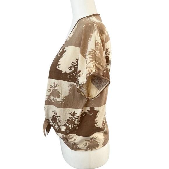Vintage 70’s Jabé Hawaiian Tropical Tie Front Top Brown Multi Size Medium - Picture 2 of 7